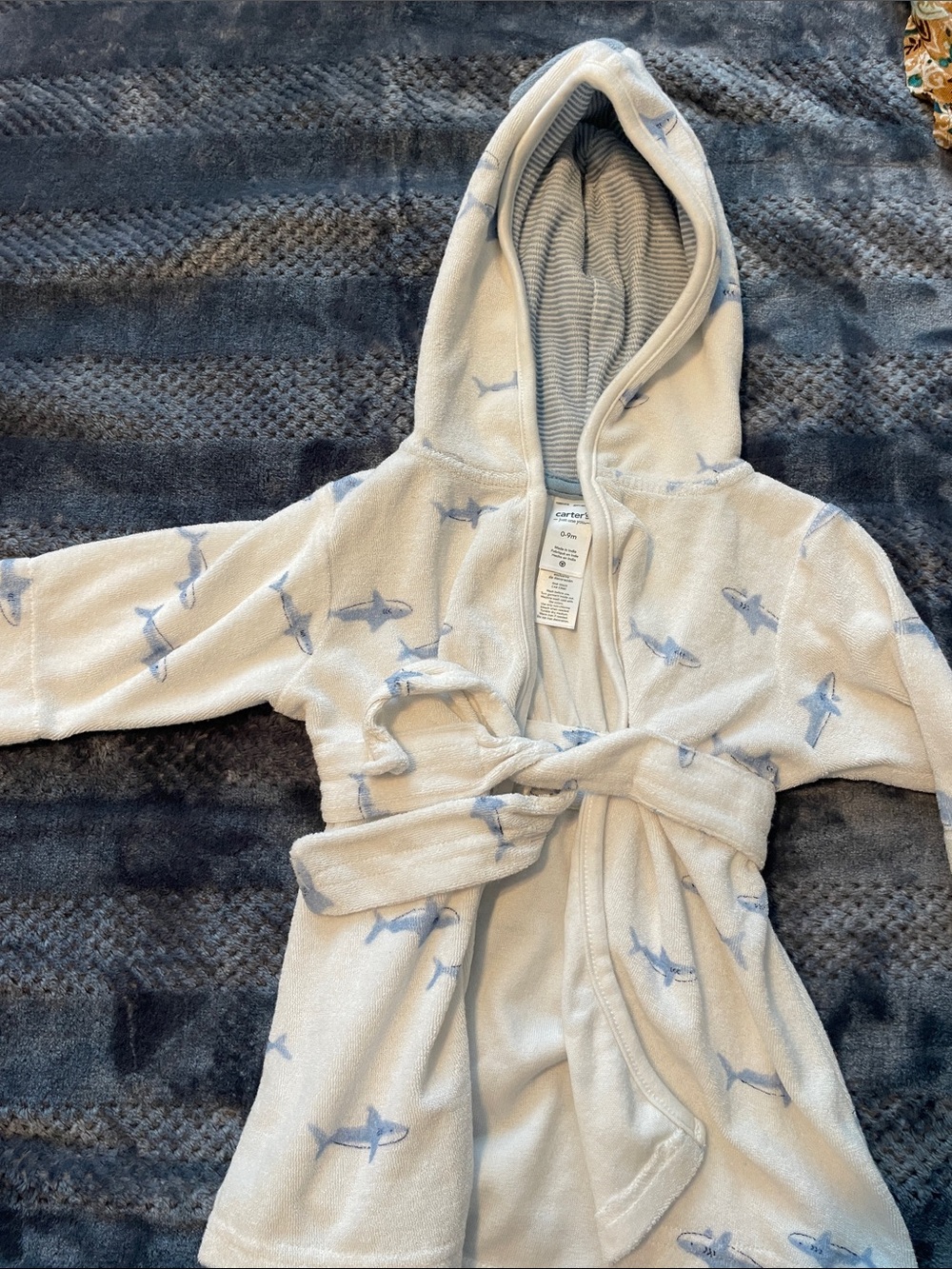 Carter's Light Blue Hooded Shark Print Kids Robe